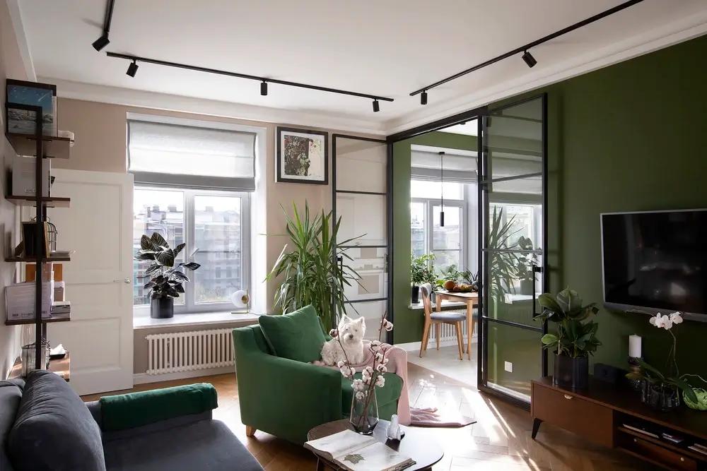Living room with green wall